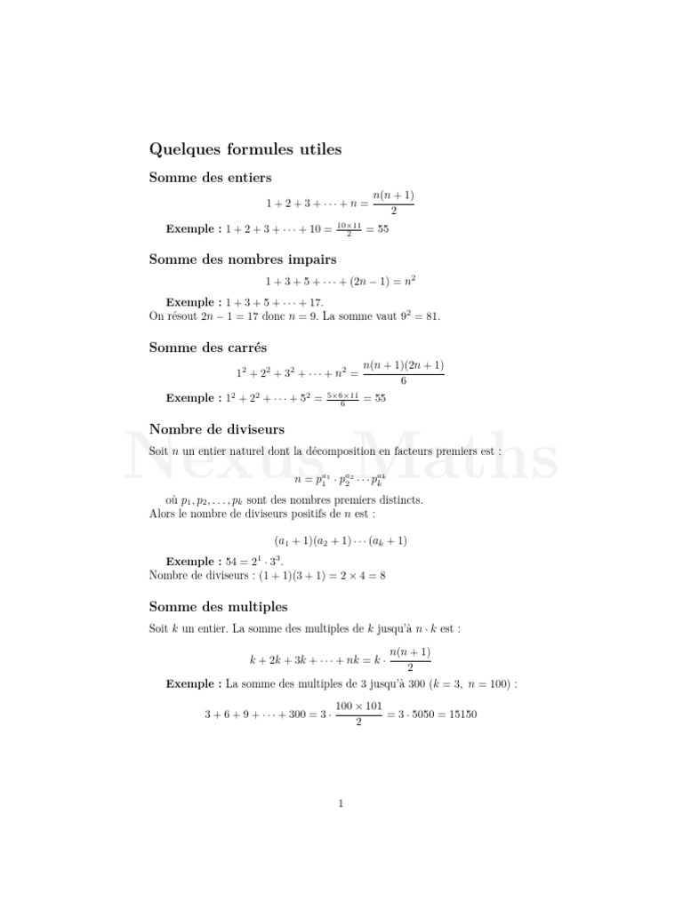 Formules mathématiques essentielles | PDF