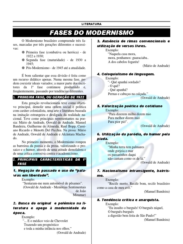 Exercícios sobre Modernismo Brasileiro | PDF | Poesia | Contos
