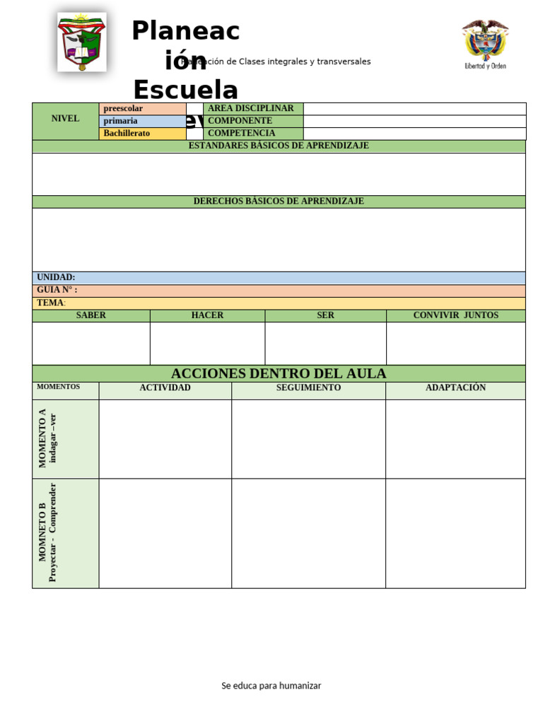 Planeación de Clases Integrales y Transversales | PDF