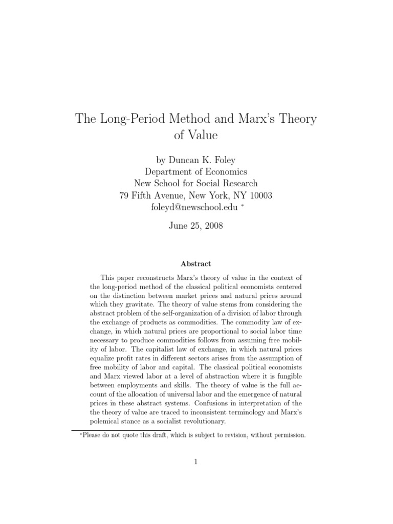 Marx's Value Theory and Long-Period Method | PDF | Value (Economics ...