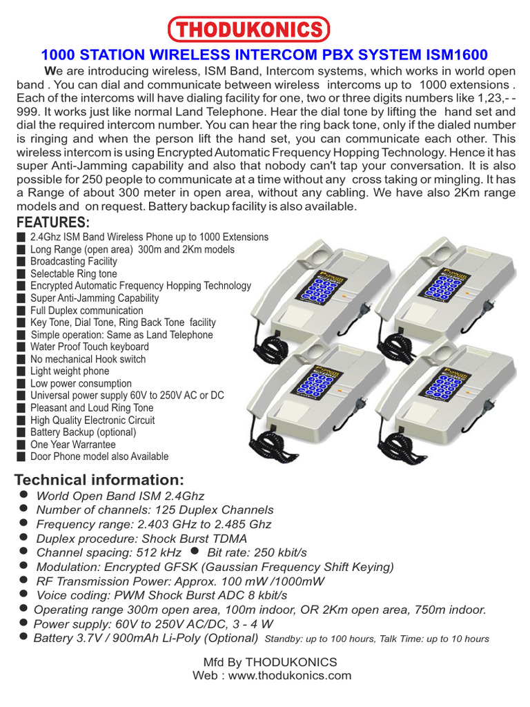 Wireless Intercom System with 1000 Extensions | PDF