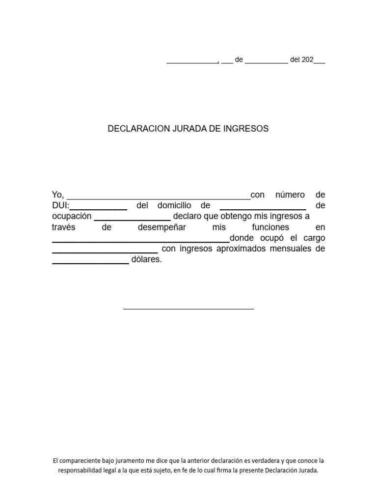 Declaración Jurada de Ingresos Mensuales | PDF
