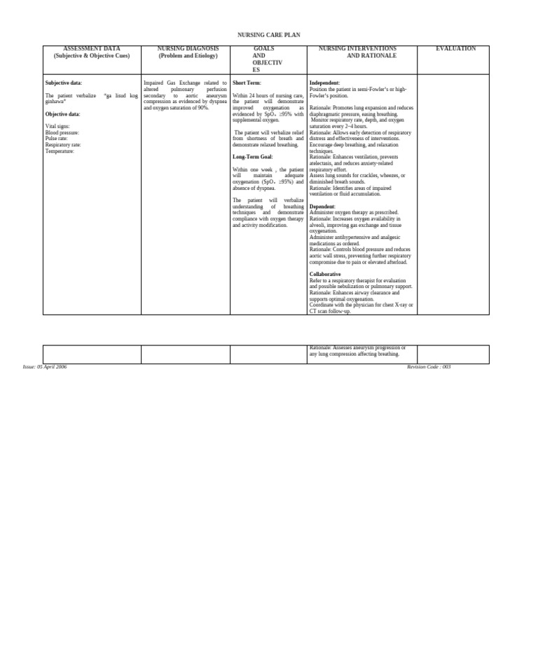 NCP-FORM | PDF | Breathing | Lung