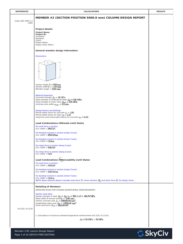 RC Column Design Report for Member 2 | PDF | Bending | Strength Of ...