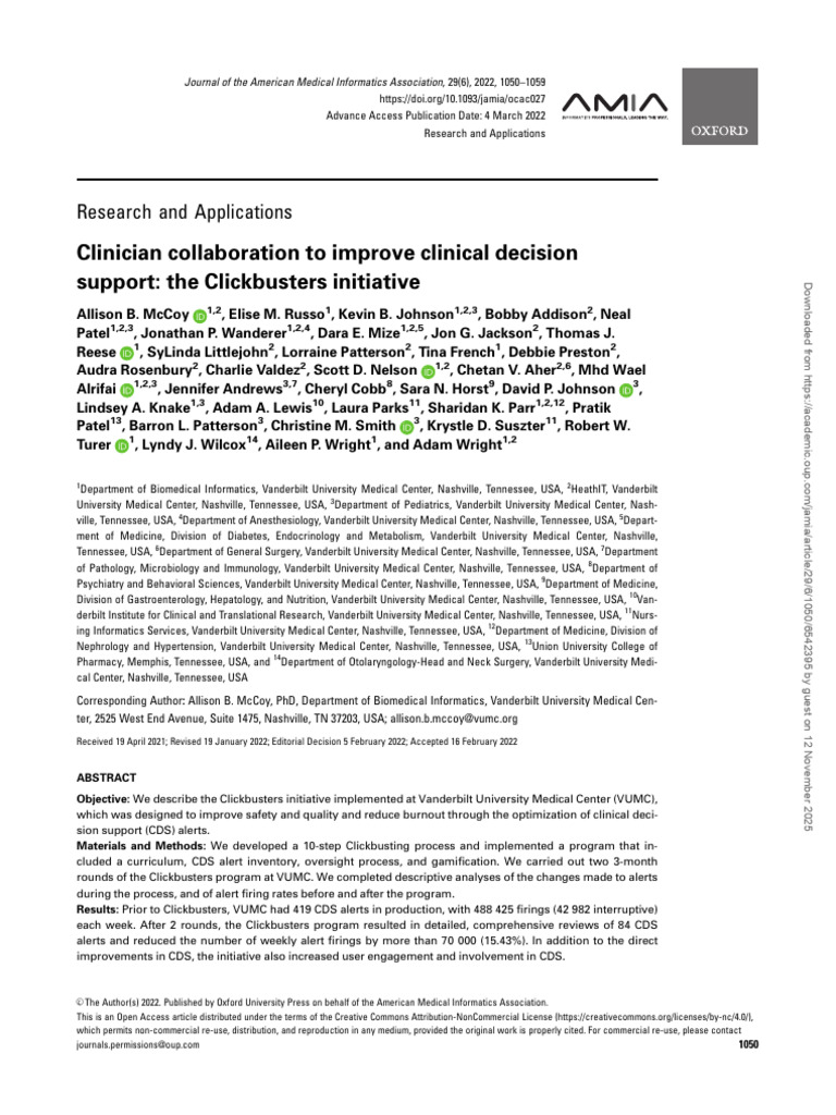 Clickbusters: Enhancing Clinical Decision Support | PDF | Electronic ...