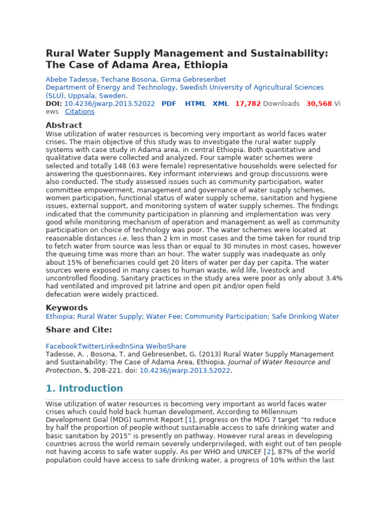 Rural Water Supply in Adama, Ethiopia | PDF | Drinking Water | Water ...
