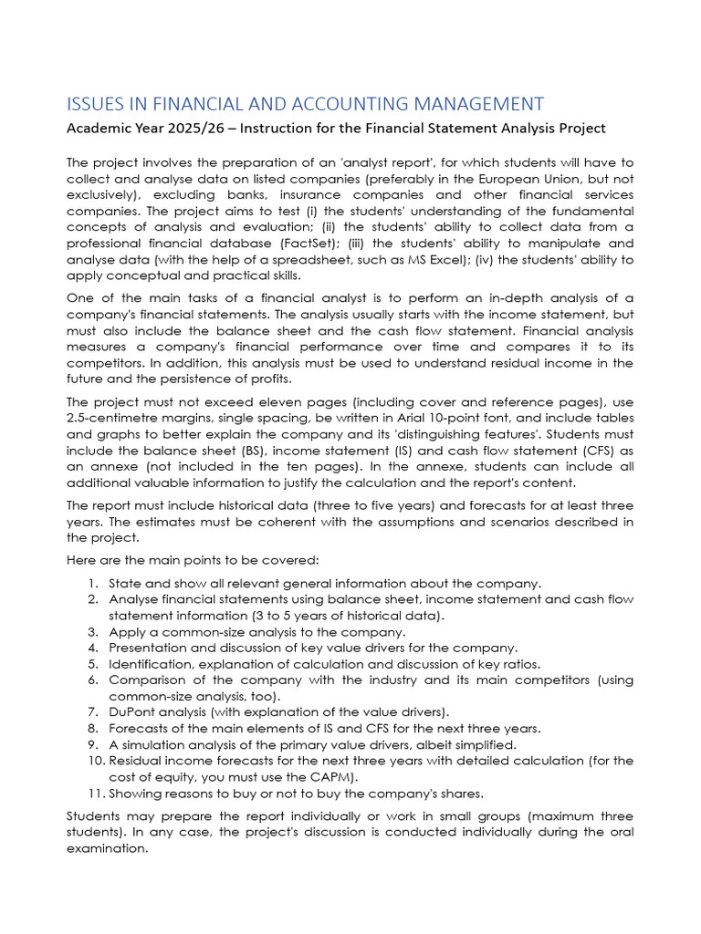 Financial Statement Analysis Project Guide | PDF | Forecasting | Income ...