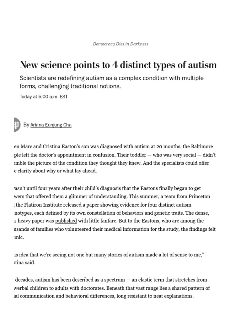 Four Distinct Types of Autism Identified | PDF | Autism | Anxiety