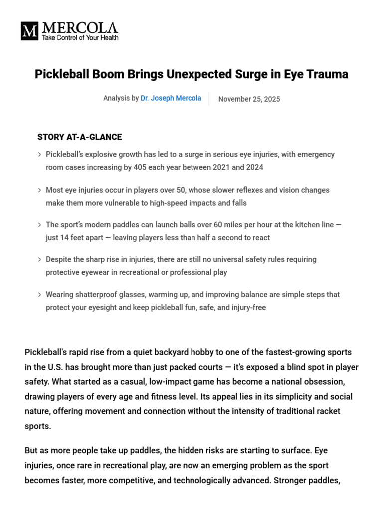 Pickleball Eye Injuries PDF | PDF | Glasses | Eye
