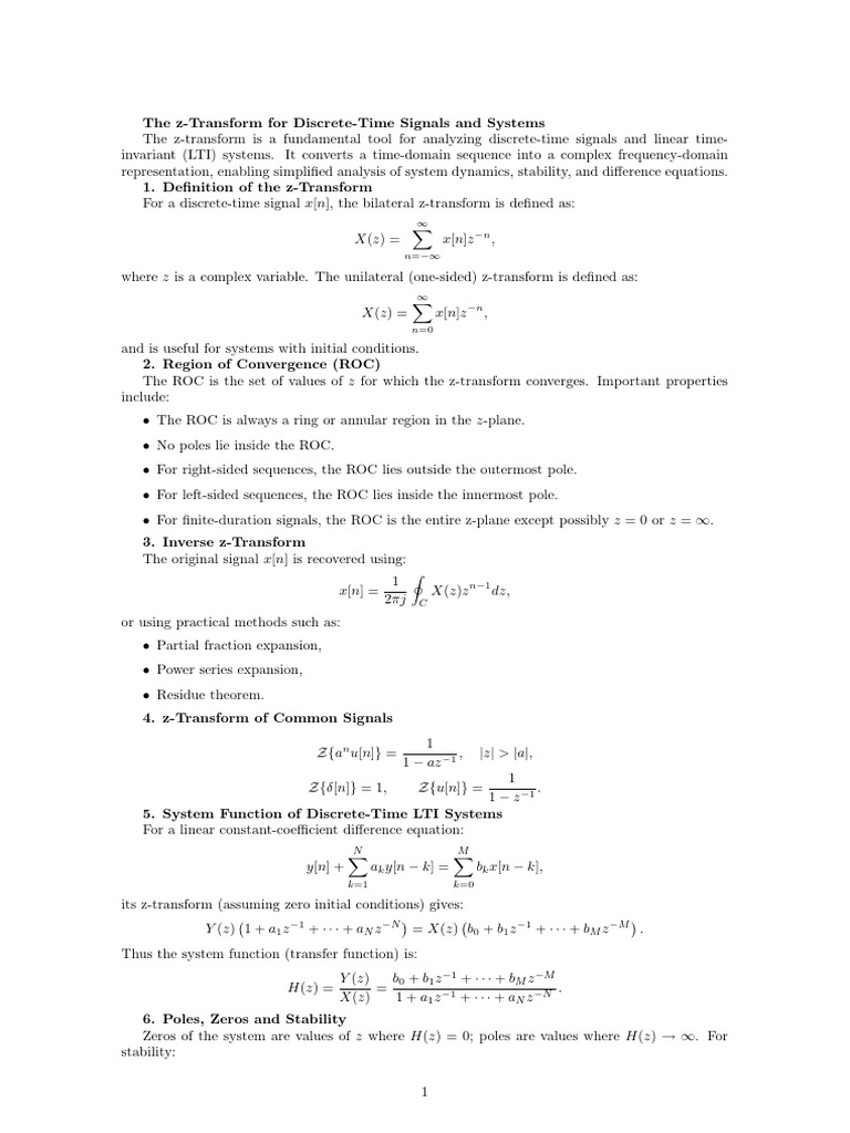 The Z-Transform for Discrete Time Signals and Systems | PDF ...
