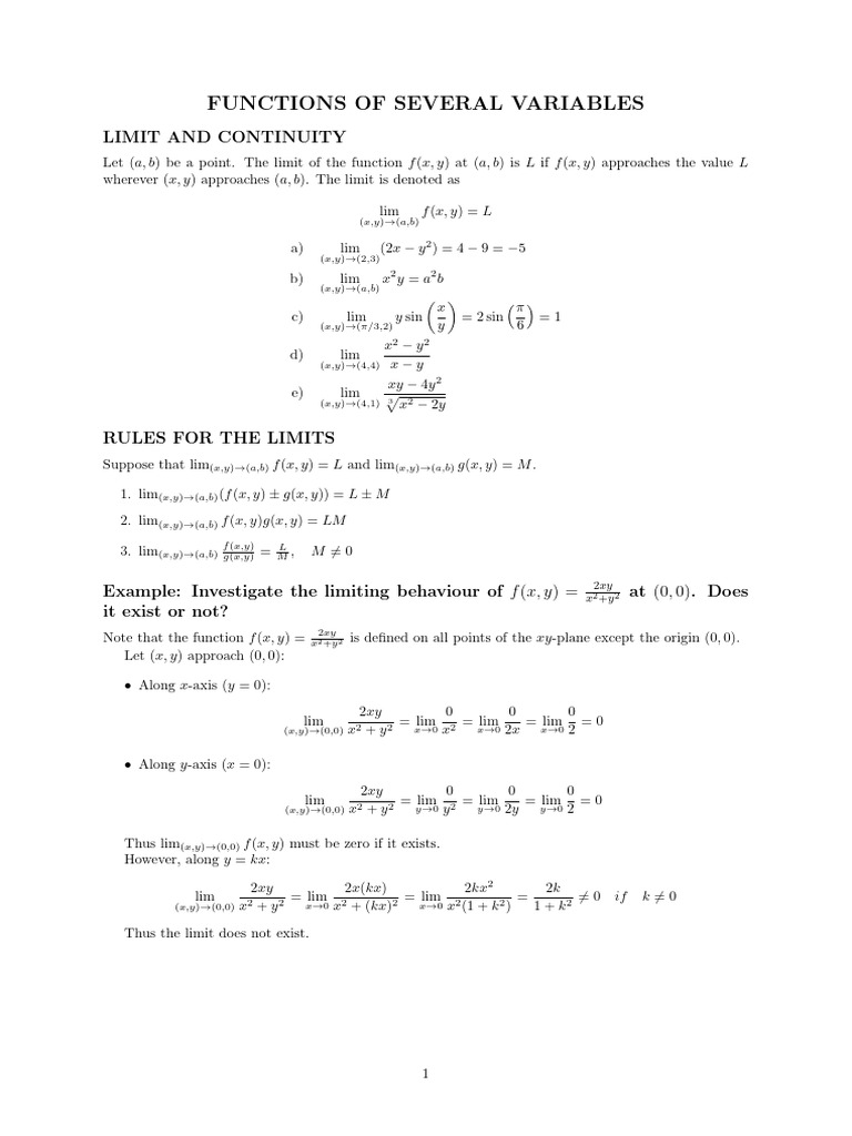 Limits and Continuity in Multivariable Functions | PDF | Mathematical ...