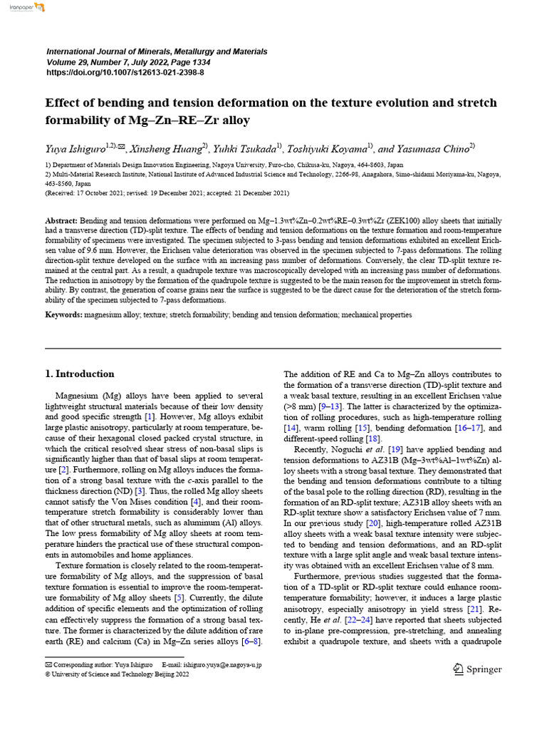 Effects of Deformation on Mg Alloy Formability | PDF | Deformation ...
