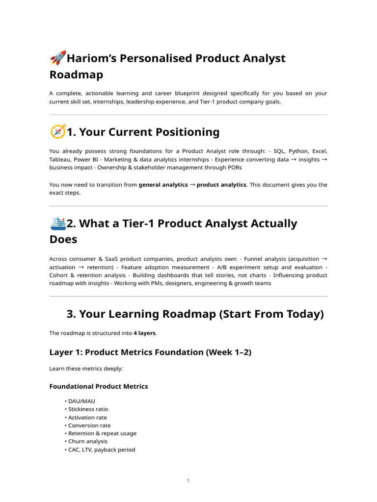 Product Analyst Career Roadmap Guide | PDF