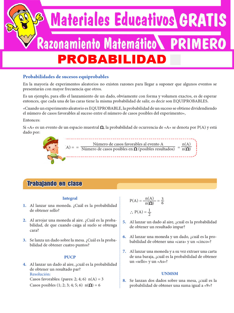 Práctica Sobre Probabilidades para 1° de Secundaria Jme | PDF | Teoría ...