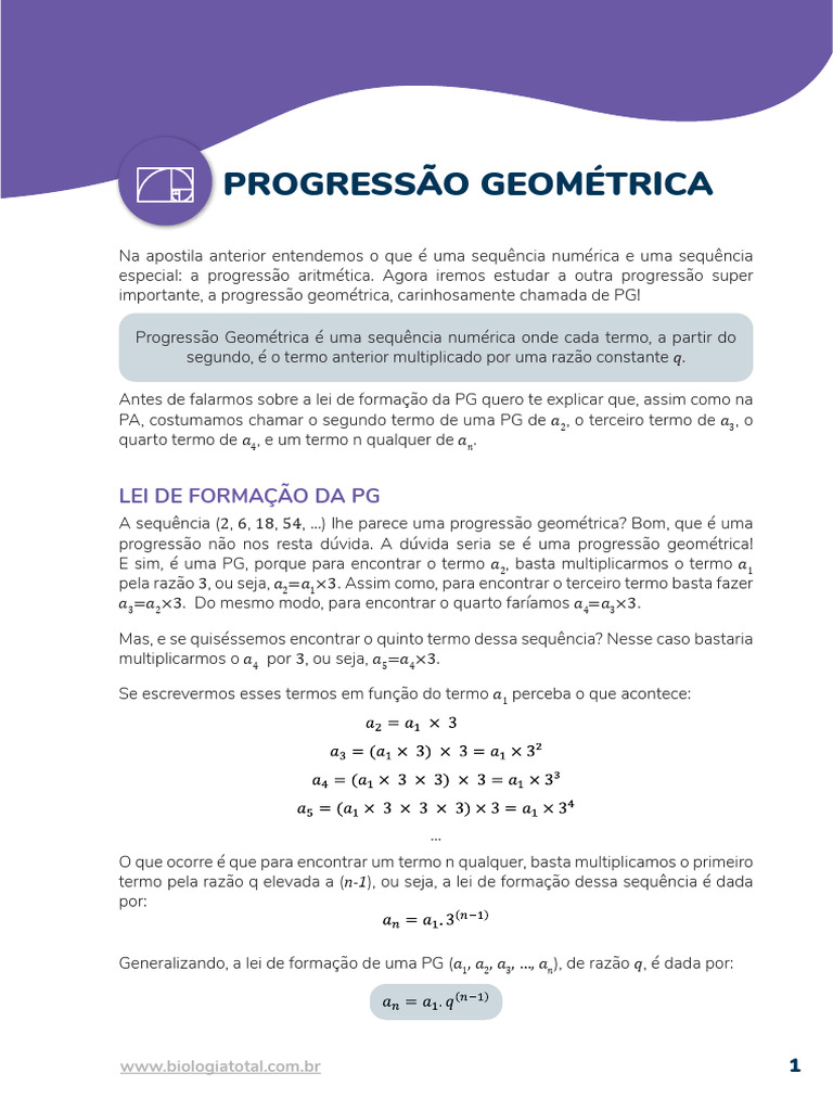 Entenda a Progressão Geométrica | PDF | Sequência | Analise matemática