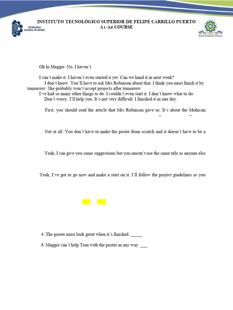 Exercise 4 Reading Modal Verbs (Unit 6, 6th Week) | PDF