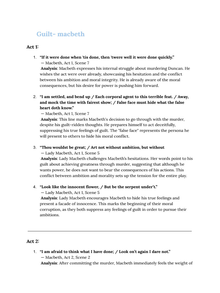 Macbeth's Guilt: A Tragic Analysis | PDF | Macbeth | Guilt (Emotion)