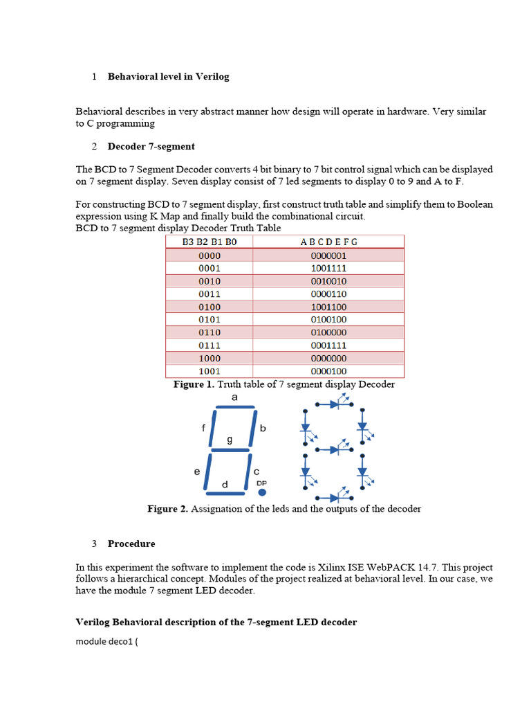 Verilog 7-Segment LED Decoder Guide | PDF | Digital Electronics ...