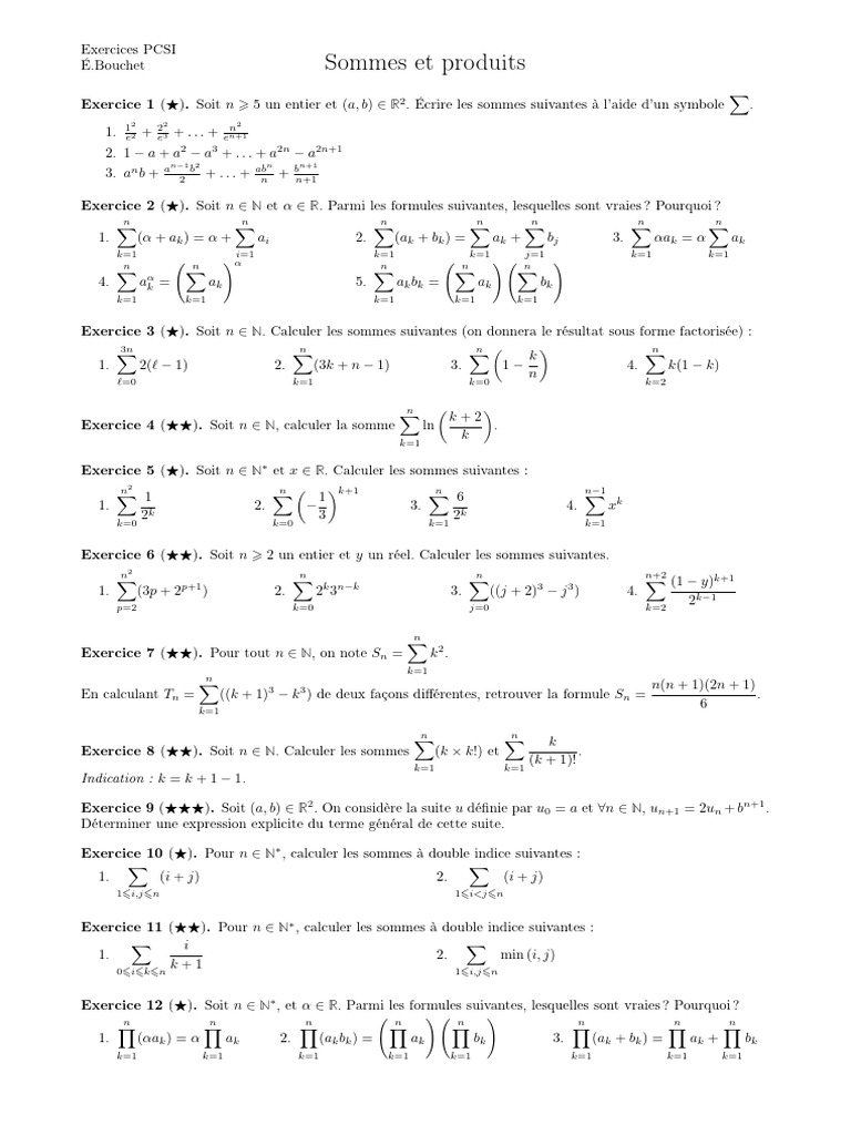 Exercices de Sommes et Produits en Mathématiques | PDF