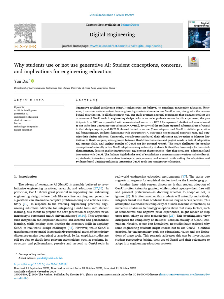 Student Use of Generative AI in Engineering | PDF | Artificial ...