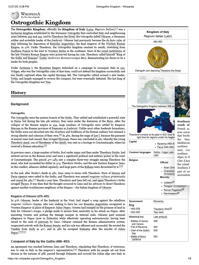 Ostrogothic Kingdom of Italy (493-553) | PDF | Late Antiquity