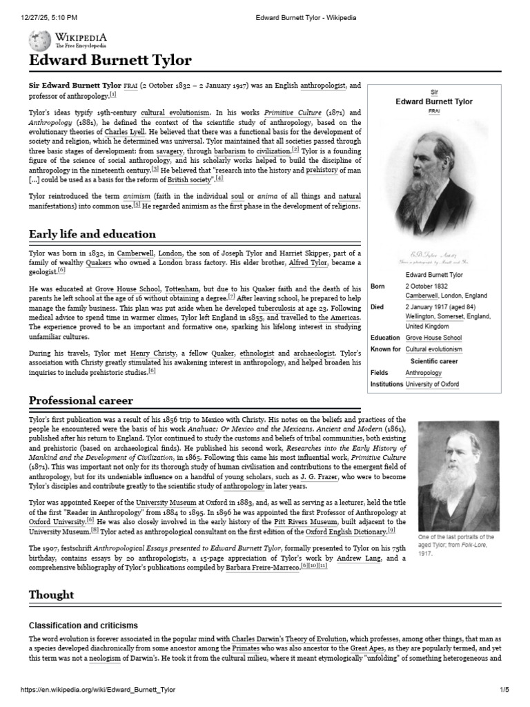 Edward Burnett Tylor: Pioneer of Anthropology | PDF | Liberal Arts ...