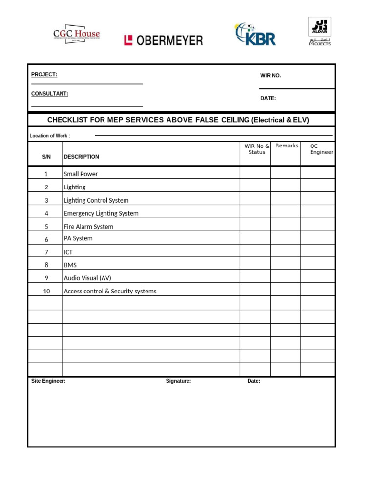MEP Services Checklist for False Ceiling | PDF