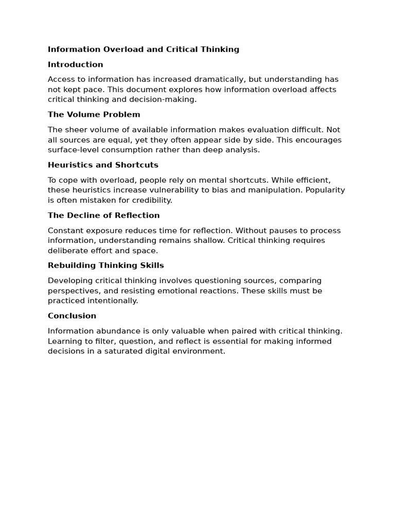 Information Overload and Critical Thinking | PDF