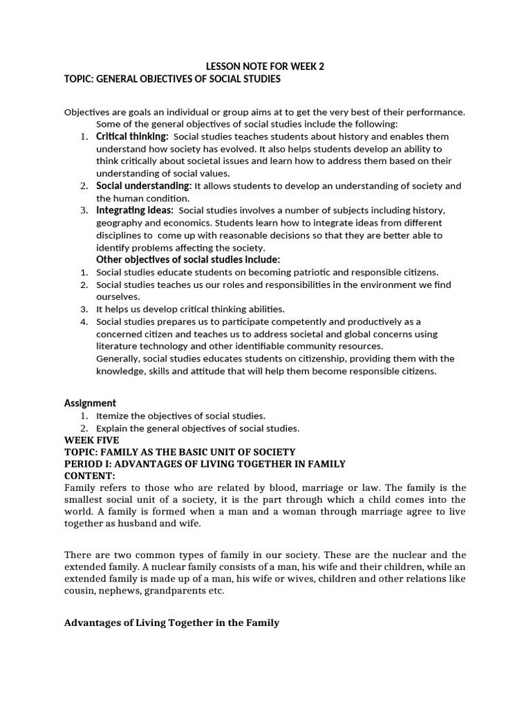 Objectives of Social Studies and Family Dynamics | PDF | Integrity ...