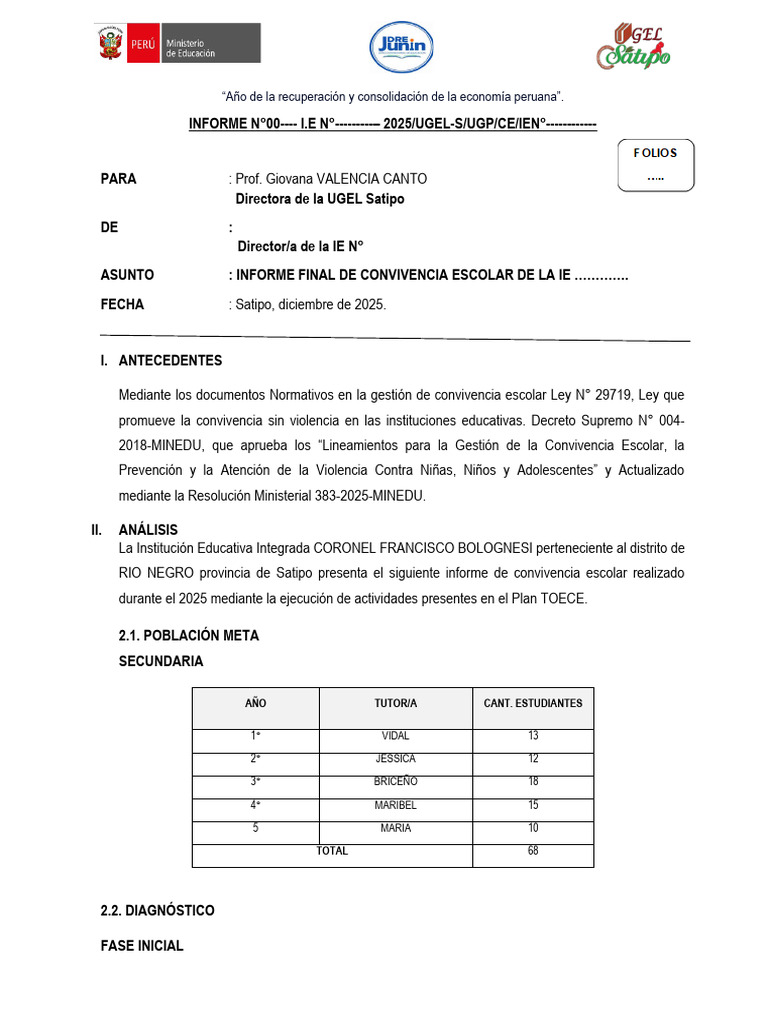 Informe de Convivencia Escolar 2025 | PDF | Violencia | Educación ...