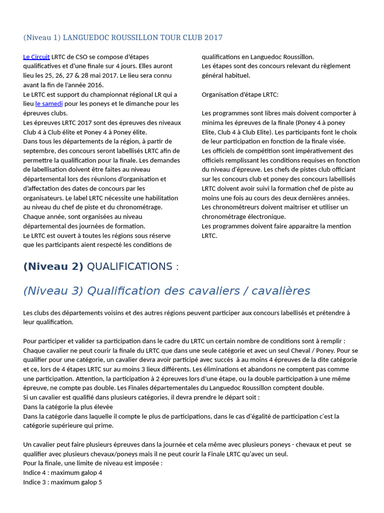 LRTC 2017 : Règlement et Qualifications | PDF | Chevaux | Bétail