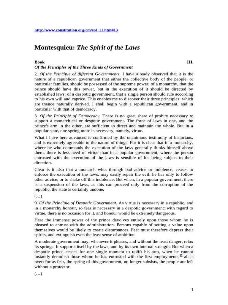 Principles of Government by Montesquieu | PDF | Political Science ...