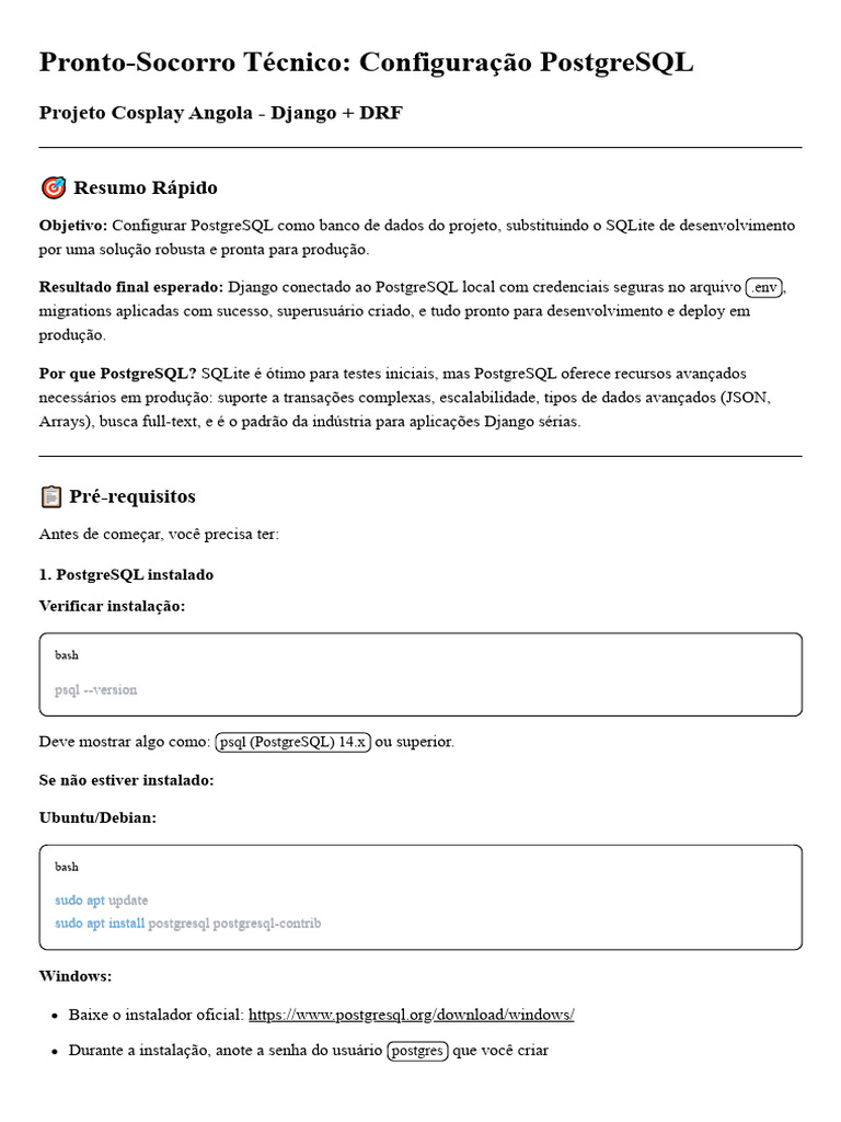 Configuração do PostgreSQL no Django | PDF | Postgre SQL | SQL