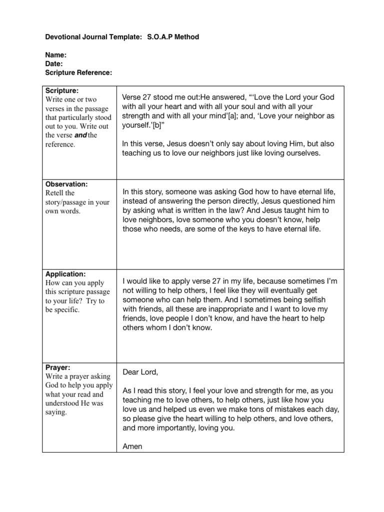 SOAP Devotional Template (2) | PDF