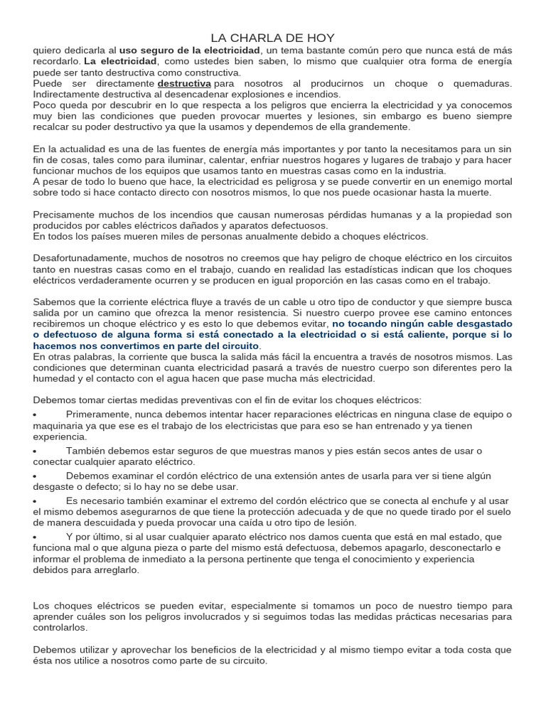 Uso Seguro de la Electricidad: Prevención | PDF | Electricidad ...