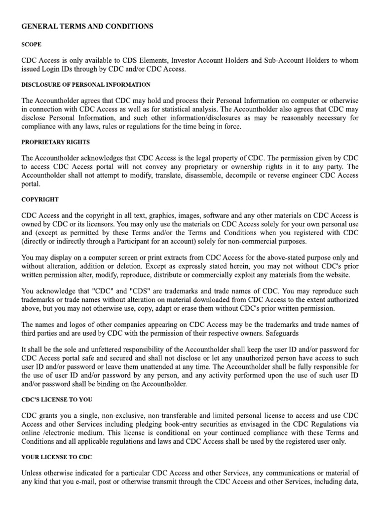 CDC Terms and Conditions | PDF