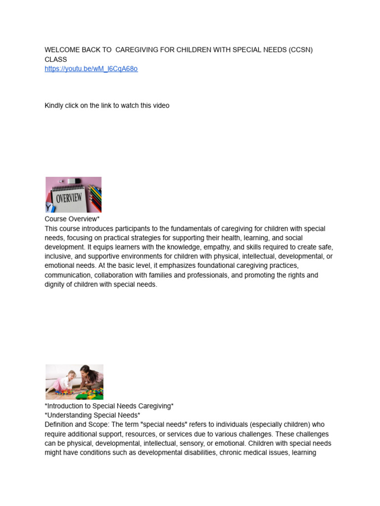 Caregiving For Children With Special Needs (CCSN) | PDF | Nonverbal ...