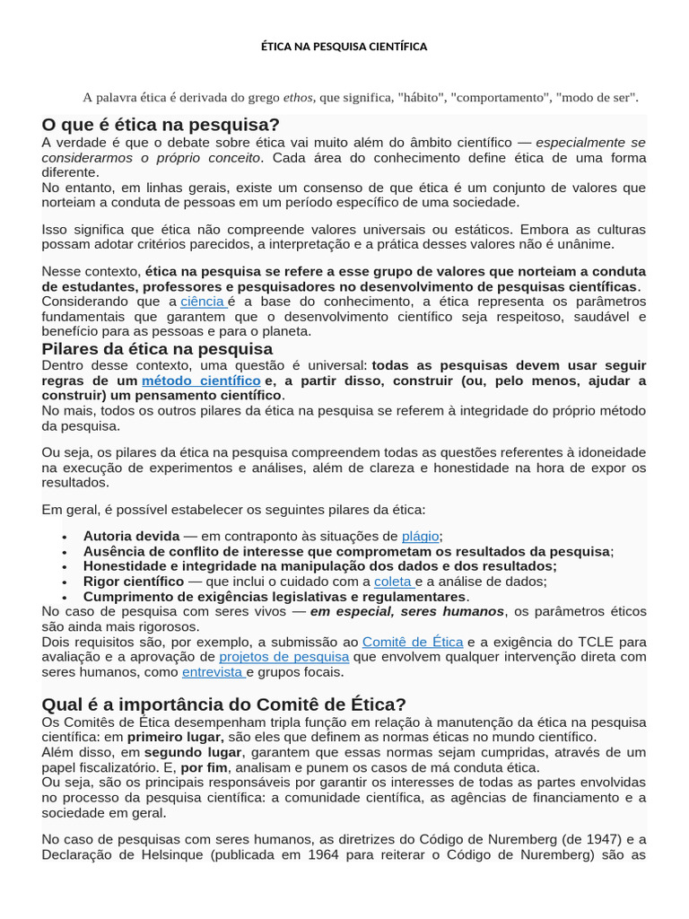 Ética na Pesquisa Científica: Pilares e Importância | PDF | Science ...