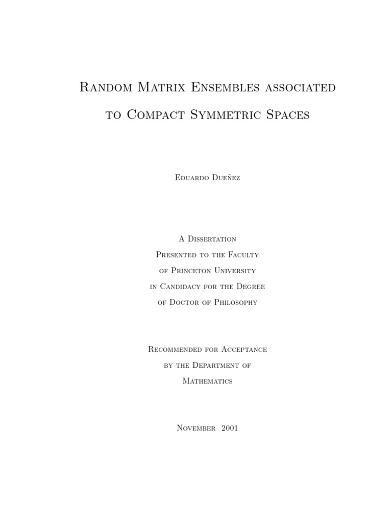 Random Matrix Ensembles in Symmetric Spaces | PDF | Geometric Topology ...