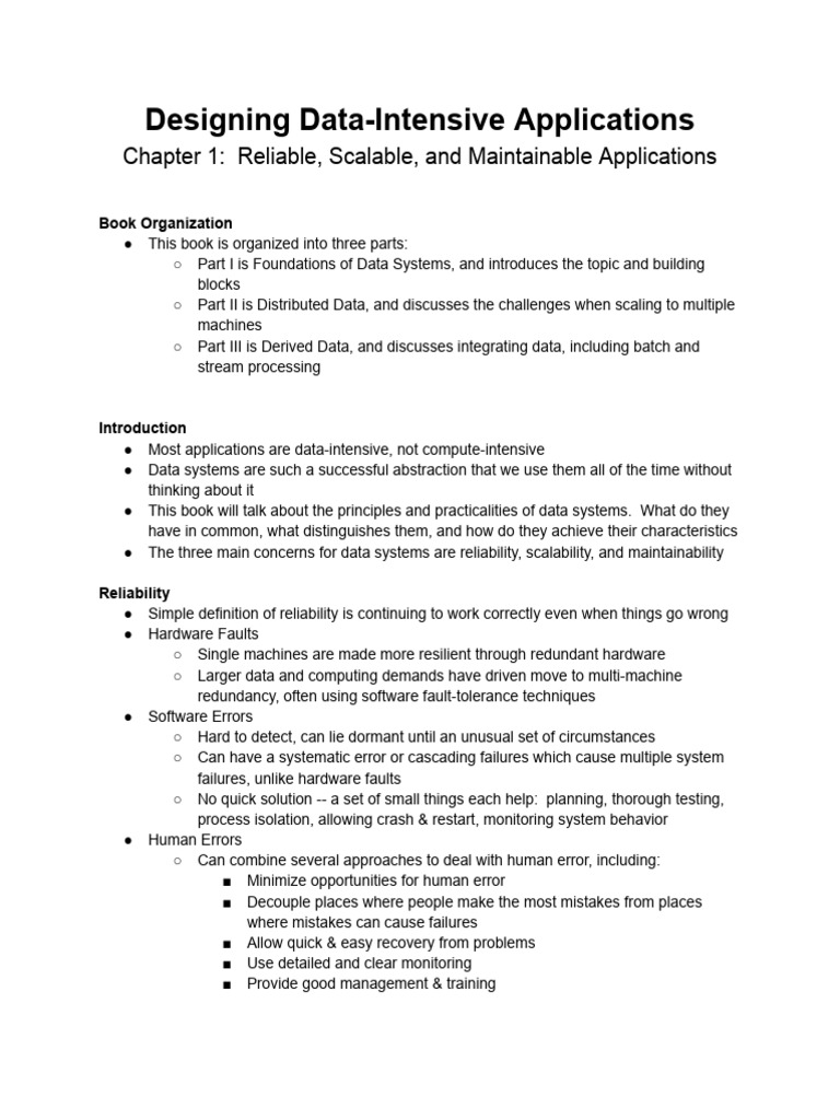 Designing Data-Intensive Applications - DDIA CH 1 | PDF | Reliability ...