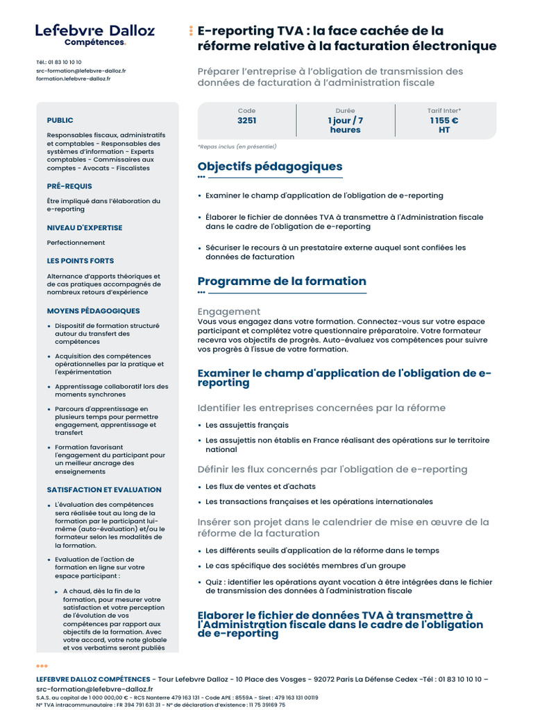 E-reporting TVA : Formation Obligatoire | PDF | Pédagogie | Facture