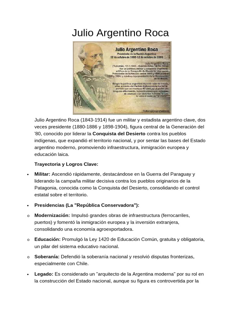 Julio Argentino Roca: Legado y Controversias | PDF | Argentina | Gobierno
