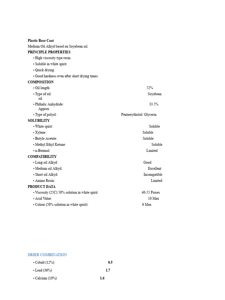 Plastic Base Coat Specifications and Uses | PDF | Chemical Substances ...