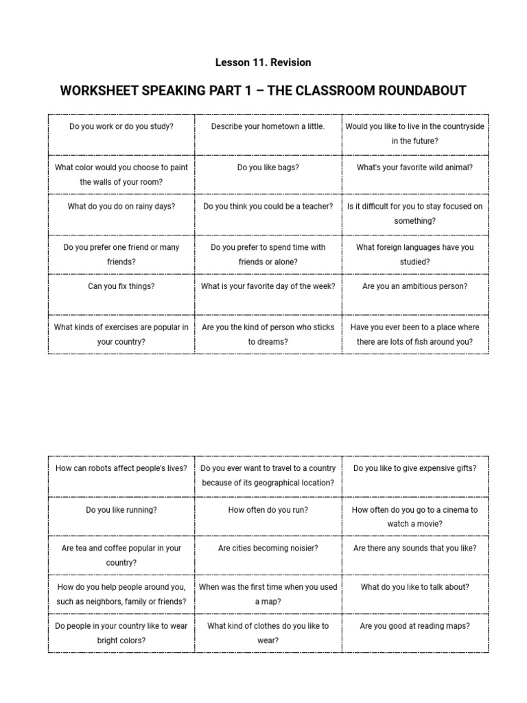 Speaking Practice Questions Worksheet | PDF