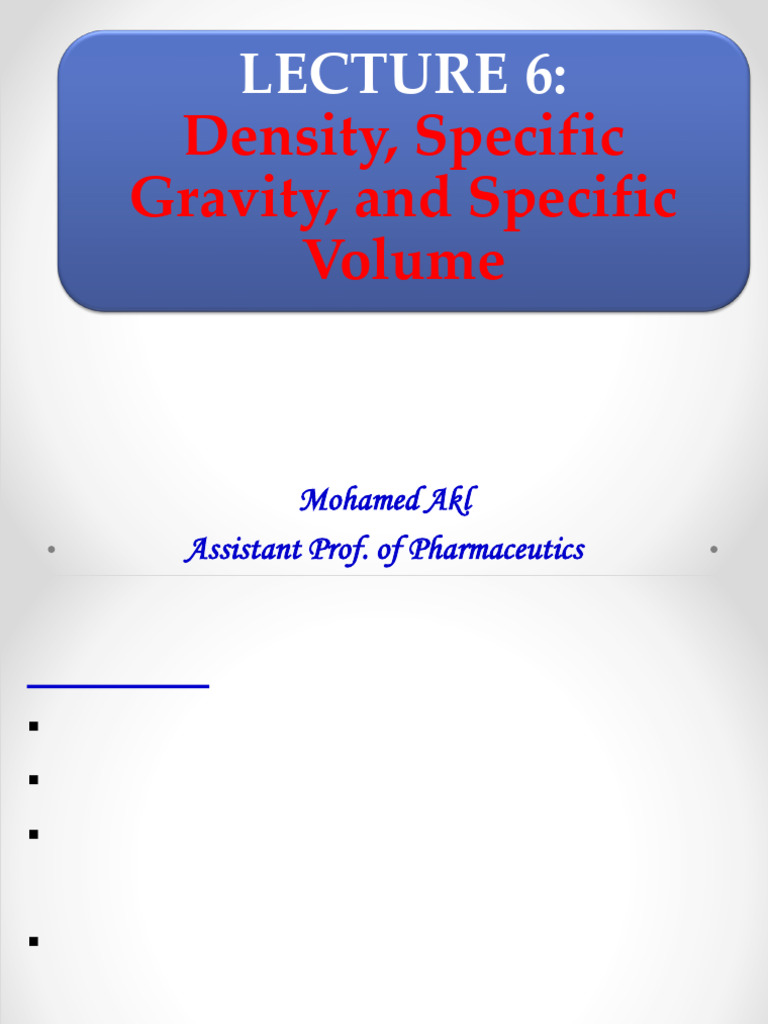 Density and Specific Gravity Explained | PDF | Density | Litre