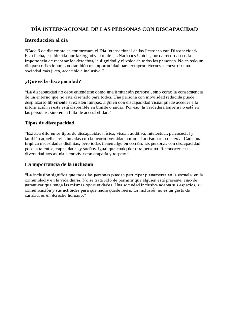 Día Internacional de Las Personas Con Discapacidad | PDF | Invalidez ...