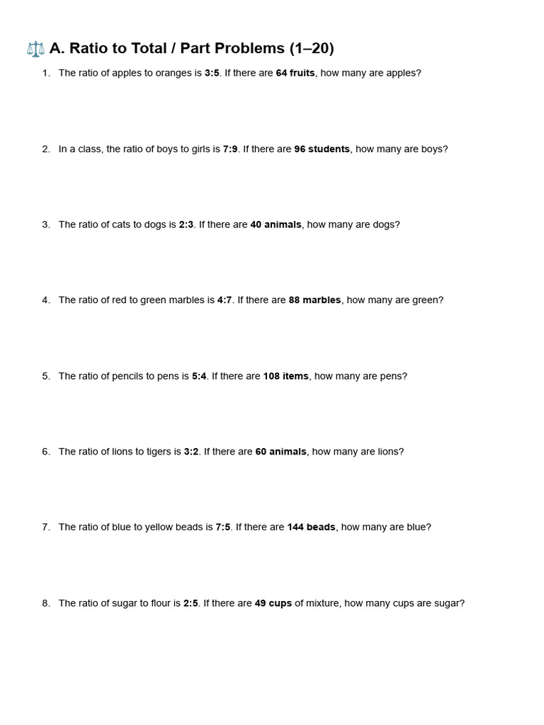 Ratio and Capacity Problems Workbook | PDF | Ratio