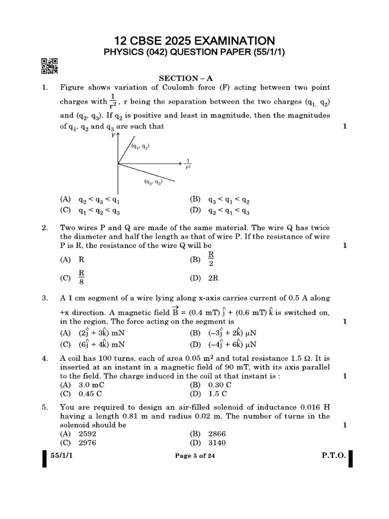 CBSE 2025 Physics Exam Question Paper | PDF | Photoelectric Effect ...