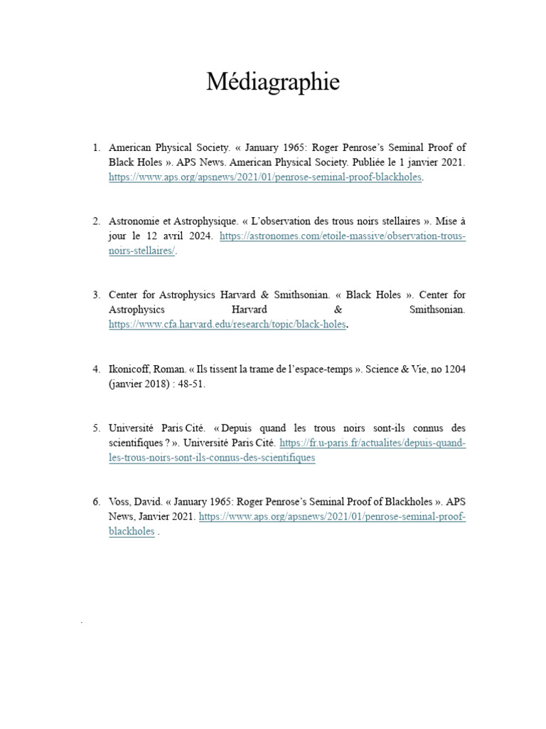 Médiagraphie sur les trous noirs | PDF