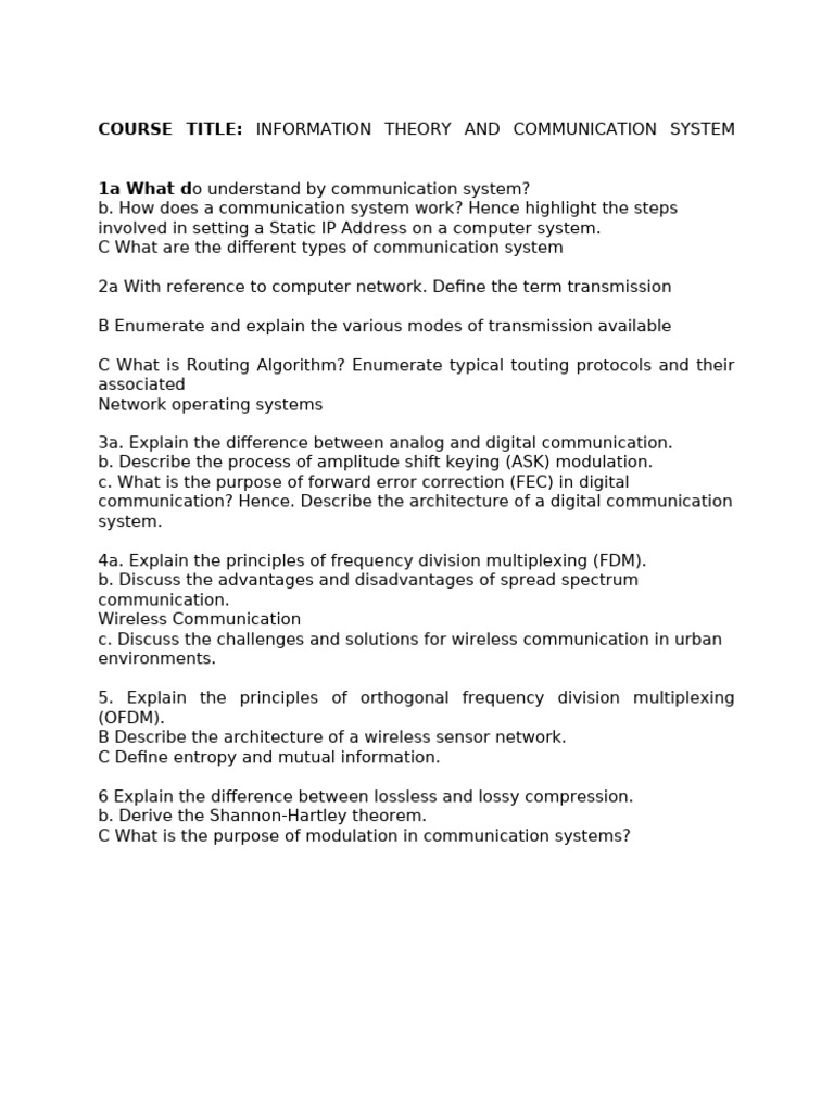 Communication Systems and Theory Overview | PDF | Data Compression ...